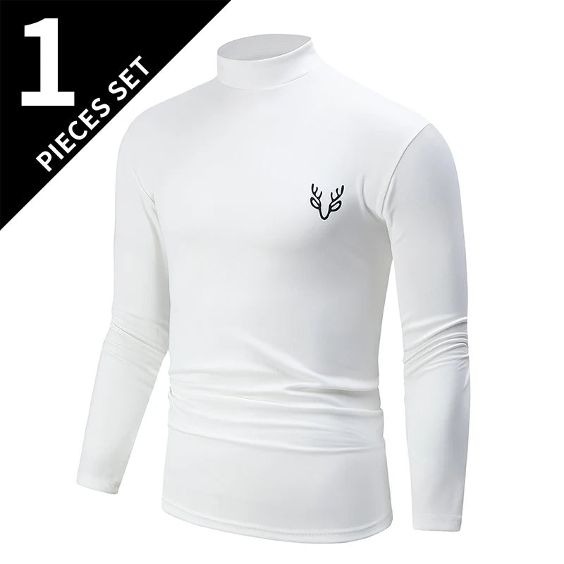 1/3 Pcs Men's White BottoMing Small Turtleneck Shirt In Autumn And Winter Casual Joker Fashion Long Sleeve T-Shirt Teenagers War