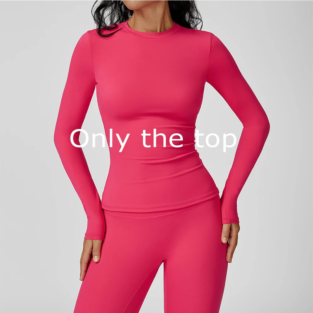 JUREN Yoga Shirts For Women Long Sleeve Fitness Running Push Up Gym Shirts Female Workout Breathable High Elastic Sports Top