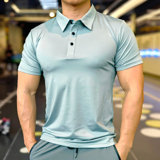 Men's Ice Silk Quick Dry Short-sleeved Thin Running T-shirt Loose Lapel Fitness T-shirt Football Basketball Jersey Sportswear