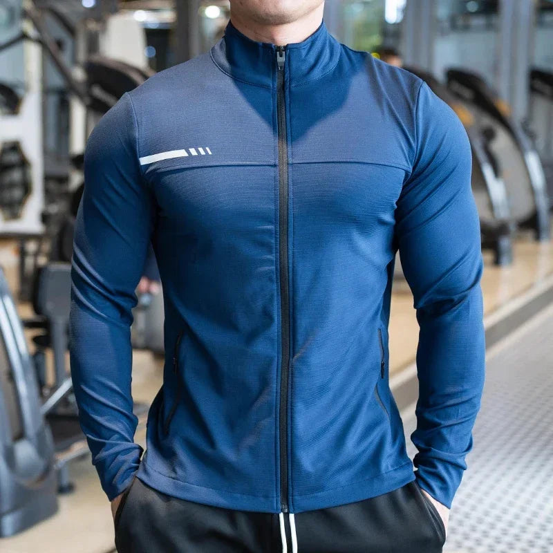 Mens Gym Fitness Shirts Tops High Quality Running Sport Jacket Outdoor Workout Sunscreen Clothing Training Sweatshirt Zipped