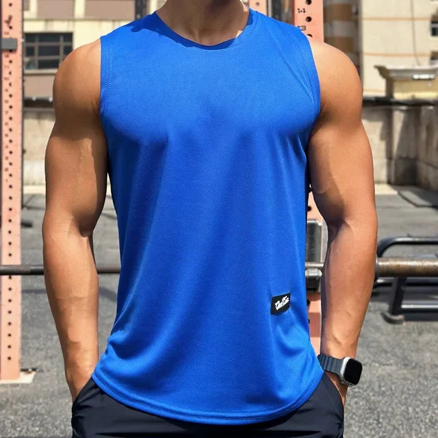 2025 Summer New Trend Men tank top Pullover Round Neck Mesh Bottom Shirt Sports Fitness Top Sleeveless Vest Quick Dry undershirt