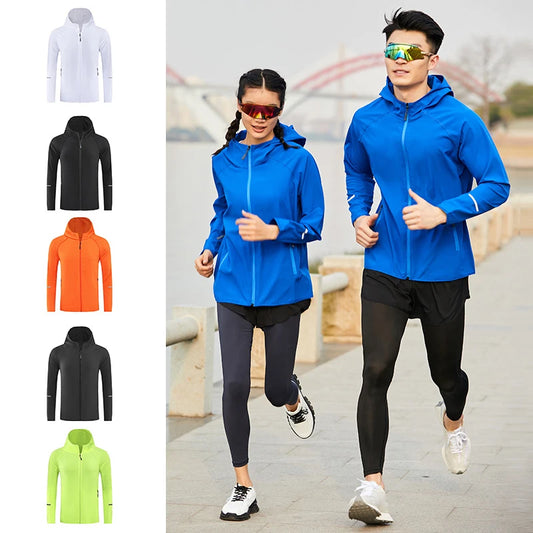 (S-4XL)Men Women Running Jacket Lightweight Camping Hiking Windbreaker Windproof Long-Sleeved Zipper Hoodie Sports Coat