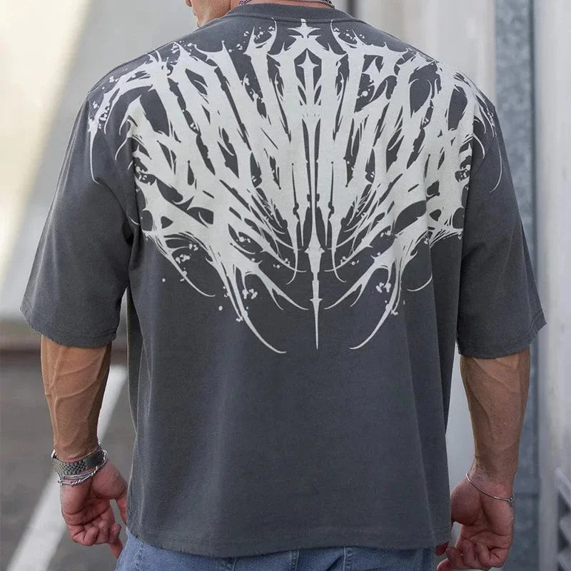 Loose Fit Men's T-Shirt American Trendy Brand Cotton Blend Short Sleeve Fitness Sporty Summer Casual Wear Dry Fast T-Shirt