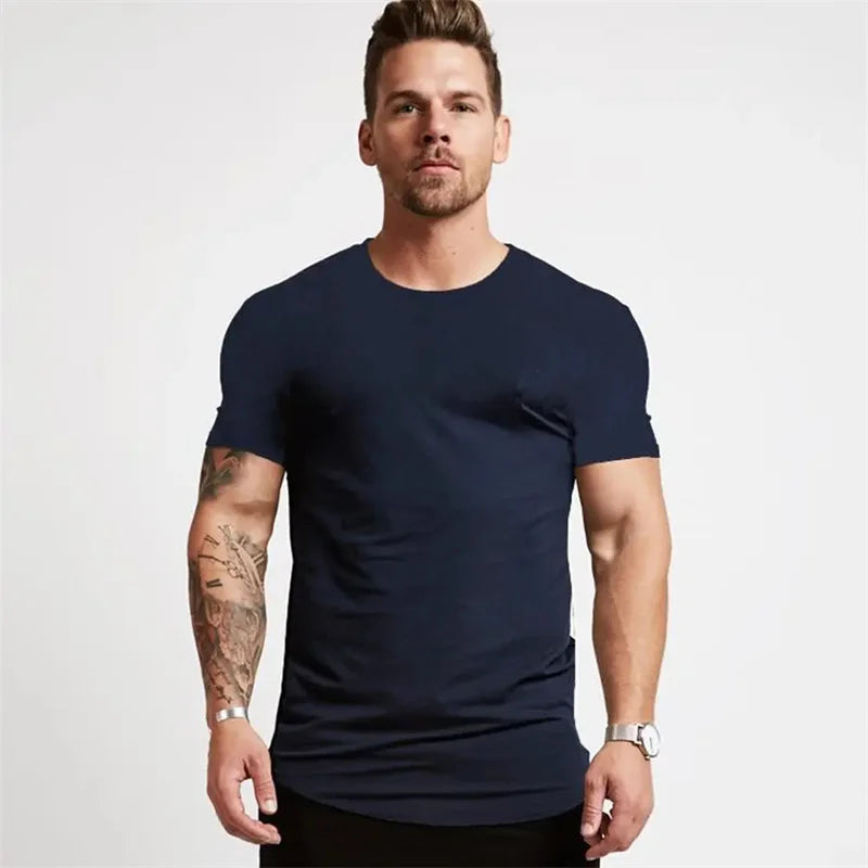 Men's Gym tshirt Men Running Sport T-shirt Fitness Bodybuilding Cotton Slim Tee shirt Tops Summer Male Jogging Training Clothing