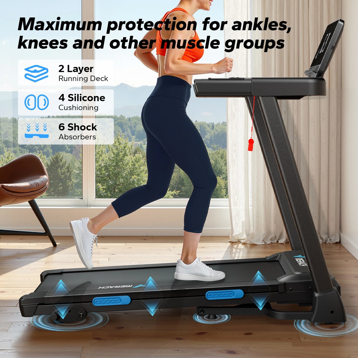 MERACH Foldable Treadmill T12 Incline 0.8-12km/H Walking Pad Save Space LED Display APP Heart Rate Monitoring 16.5" Wider Belt