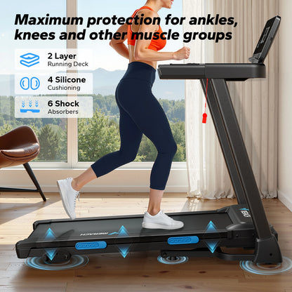 MERACH Foldable Treadmill T12 Incline 0.8-12km/H Walking Pad Save Space LED Display APP Heart Rate Monitoring 16.5" Wider Belt