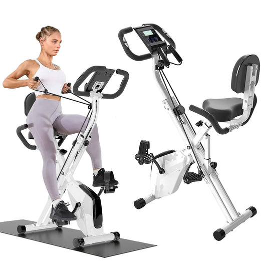Foldable Exercise Bike 8 Resistance Exercise Bike With Heart Rate Sensors LCD Stationary Fitness Bicycle for Indoor Cycling