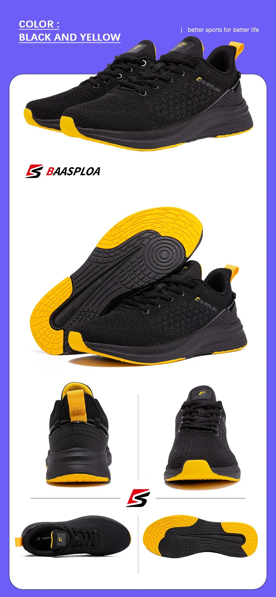 Baasploa Lightweight Running Shoes For Men New Men's Designer Mesh Casual Sneakers Lace-Up Male Outdoor Sports Tennis Shoes