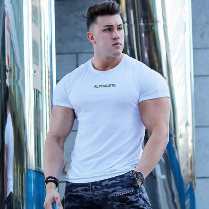 Gym Cotton T-shirt Men Fitness Workout Slim Short Sleeve Shirt Male Bodybuilding Sport Training Tee Tops Summer Casual Clothing