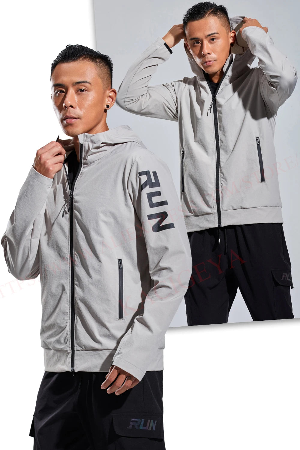 Mens Casual Jacket Sports Zipper Solid Printing Run Hooded Outdoor Fitness Training Long Sleeves Man Streetwear Fashion Coat