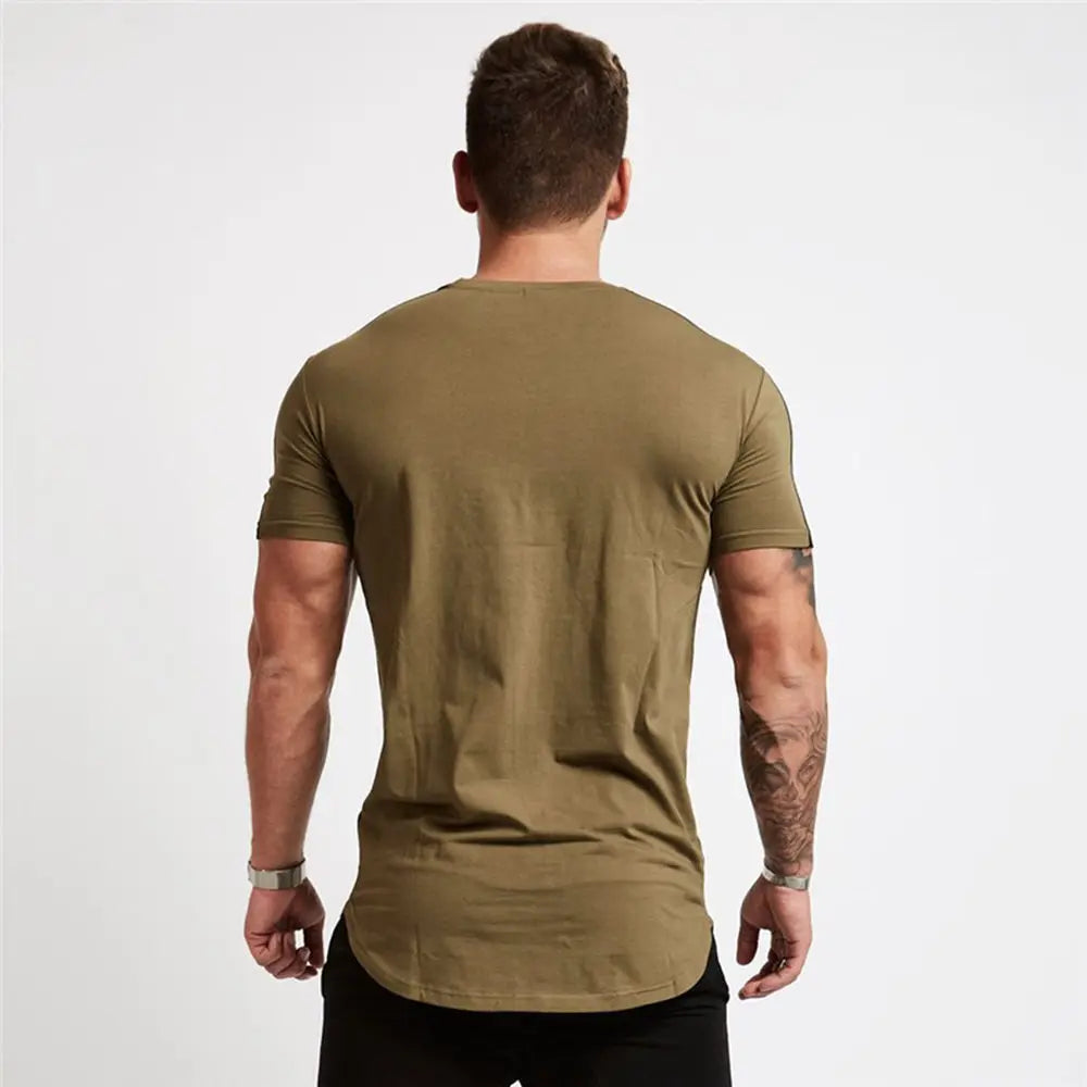 Men's Gym tshirt Men Running Sport T-shirt Fitness Bodybuilding Cotton Slim Tee shirt Tops Summer Male Jogging Training Clothing
