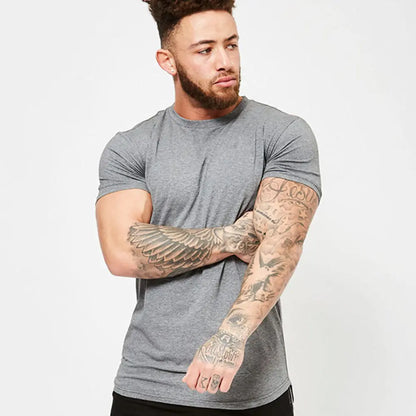 Men's Gym tshirt Men Running Sport T-shirt Fitness Bodybuilding Cotton Slim Tee shirt Tops Summer Male Jogging Training Clothing