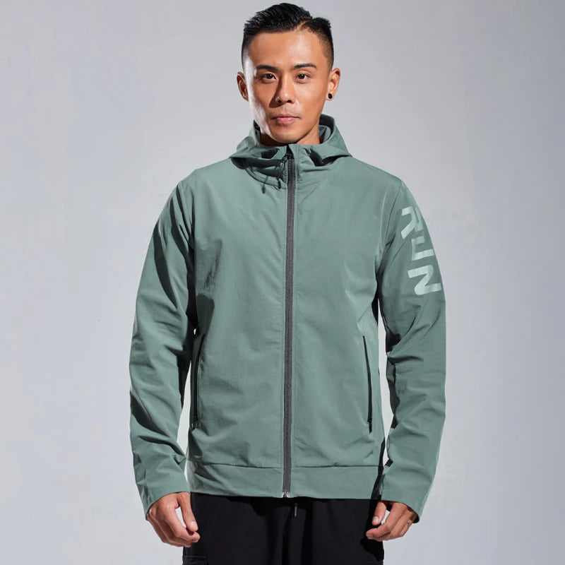 Mens Casual Jacket Sports Zipper Solid Printing Run Hooded Outdoor Fitness Training Long Sleeves Man Streetwear Fashion Coat