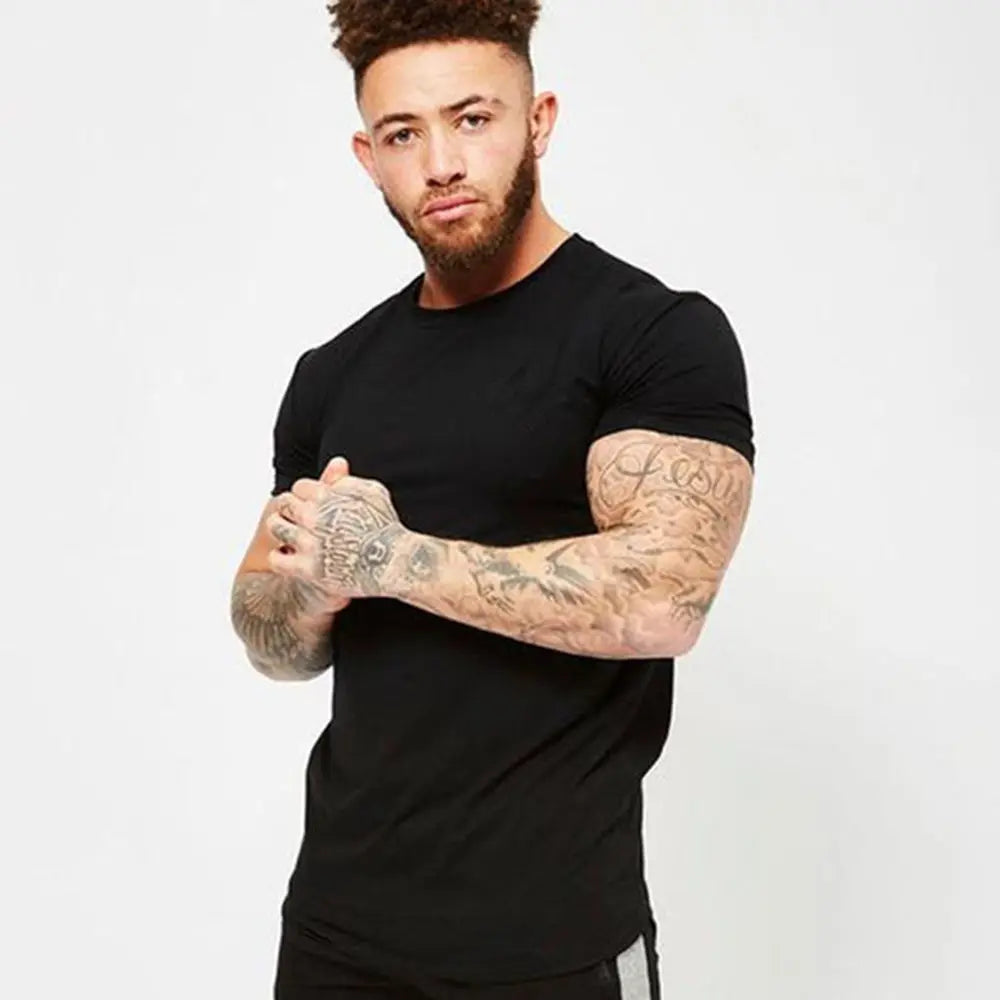 Men's Gym tshirt Men Running Sport T-shirt Fitness Bodybuilding Cotton Slim Tee shirt Tops Summer Male Jogging Training Clothing