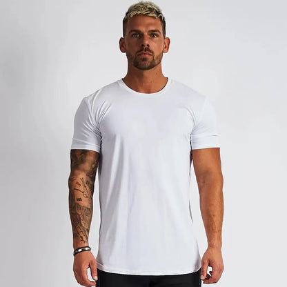 Men's Gym tshirt Men Running Sport T-shirt Fitness Bodybuilding Cotton Slim Tee shirt Tops Summer Male Jogging Training Clothing