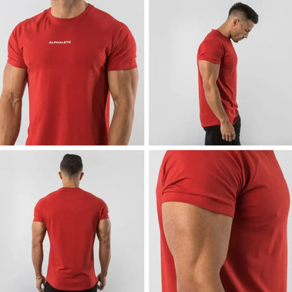 Gym Cotton T-shirt Men Fitness Workout Slim Short Sleeve Shirt Male Bodybuilding Sport Training Tee Tops Summer Casual Clothing