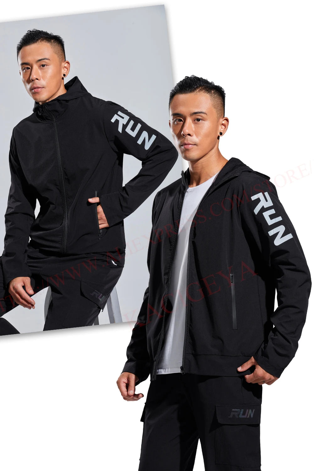 Mens Casual Jacket Sports Zipper Solid Printing Run Hooded Outdoor Fitness Training Long Sleeves Man Streetwear Fashion Coat