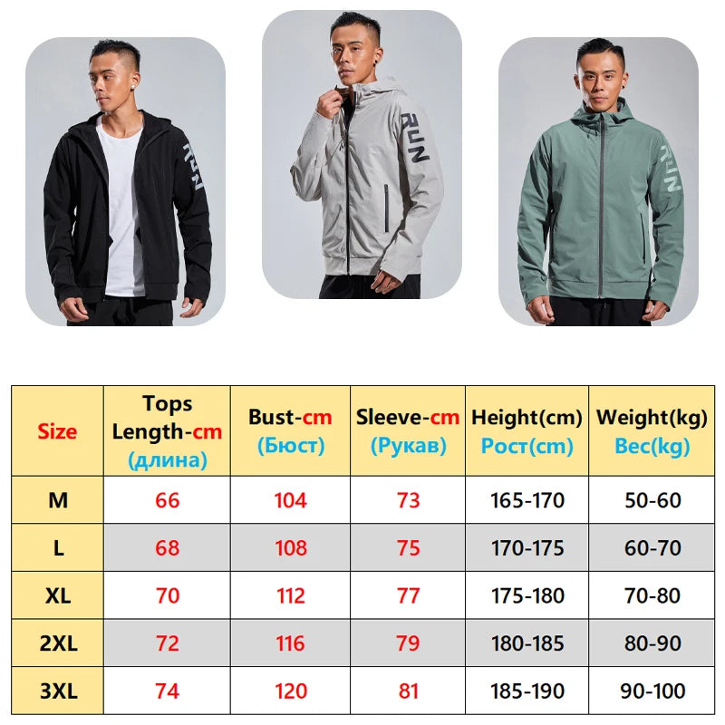 Mens Casual Jacket Sports Zipper Solid Printing Run Hooded Outdoor Fitness Training Long Sleeves Man Streetwear Fashion Coat