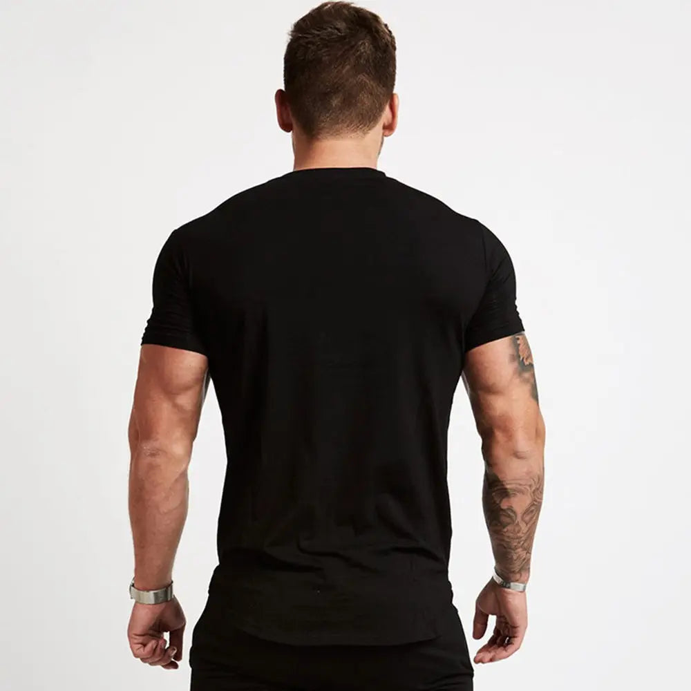 Men's Gym tshirt Men Running Sport T-shirt Fitness Bodybuilding Cotton Slim Tee shirt Tops Summer Male Jogging Training Clothing