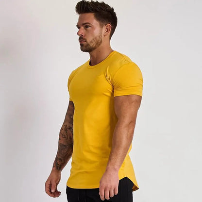 Men's Gym tshirt Men Running Sport T-shirt Fitness Bodybuilding Cotton Slim Tee shirt Tops Summer Male Jogging Training Clothing