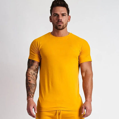 Men's Gym tshirt Men Running Sport T-shirt Fitness Bodybuilding Cotton Slim Tee shirt Tops Summer Male Jogging Training Clothing