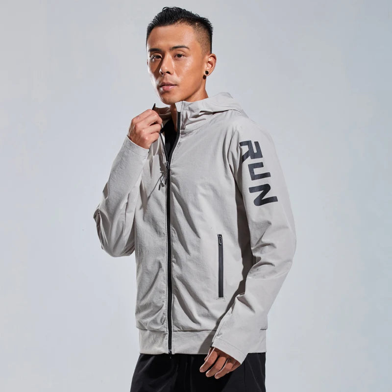Mens Casual Jacket Sports Zipper Solid Printing Run Hooded Outdoor Fitness Training Long Sleeves Man Streetwear Fashion Coat