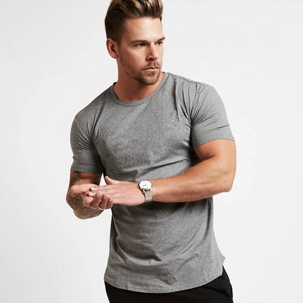 Men's Gym tshirt Men Running Sport T-shirt Fitness Bodybuilding Cotton Slim Tee shirt Tops Summer Male Jogging Training Clothing