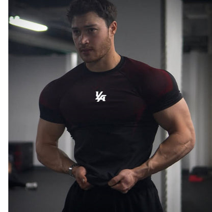 YOUNGLA's new American style running, sports and casual short-sleeved T-shirt for training and fitness, quick-drying, elastic an