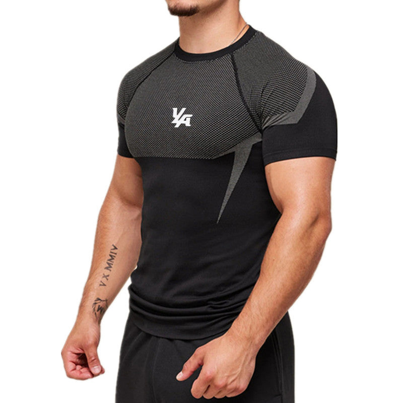YOUNGLA's new American style running, sports and casual short-sleeved T-shirt for training and fitness, quick-drying, elastic an