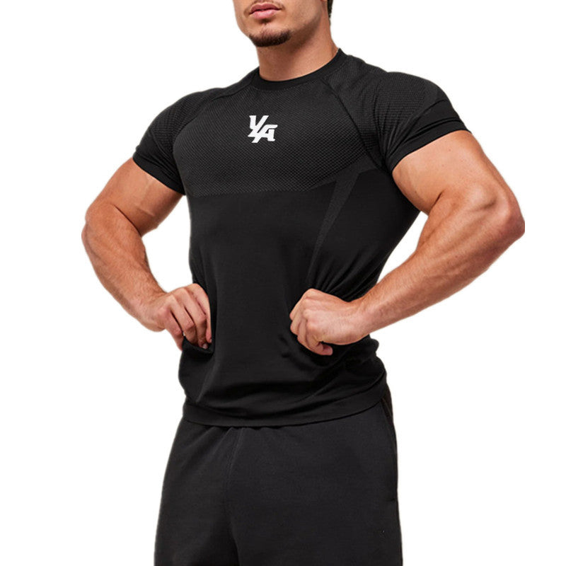YOUNGLA's new American style running, sports and casual short-sleeved T-shirt for training and fitness, quick-drying, elastic an