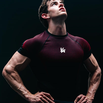 YOUNGLA's new American style running, sports and casual short-sleeved T-shirt for training and fitness, quick-drying, elastic an