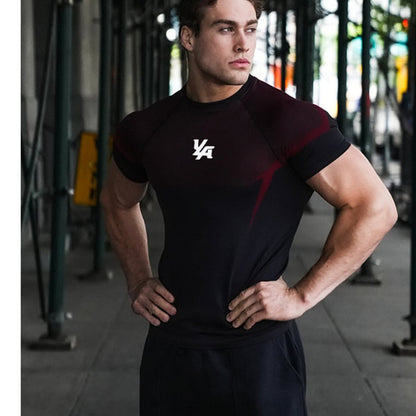 YOUNGLA's new American style running, sports and casual short-sleeved T-shirt for training and fitness, quick-drying, elastic an