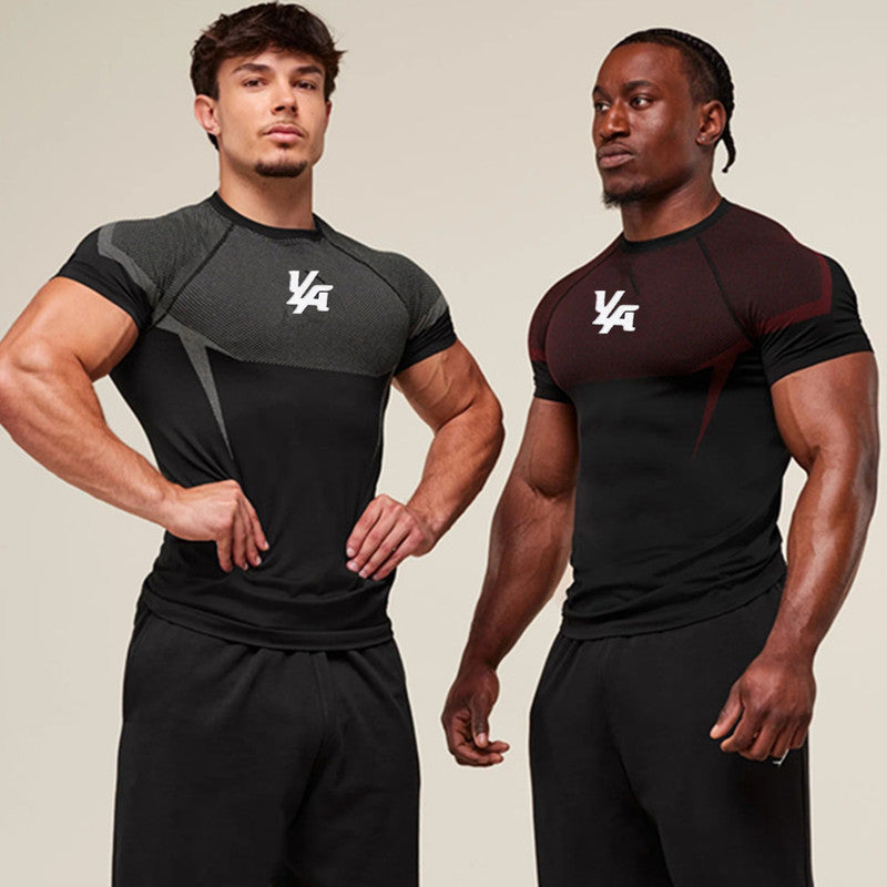YOUNGLA's new American style running, sports and casual short-sleeved T-shirt for training and fitness, quick-drying, elastic an