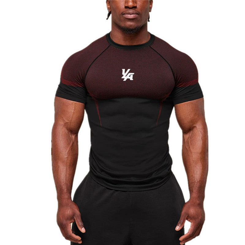 YOUNGLA's new American style running, sports and casual short-sleeved T-shirt for training and fitness, quick-drying, elastic an