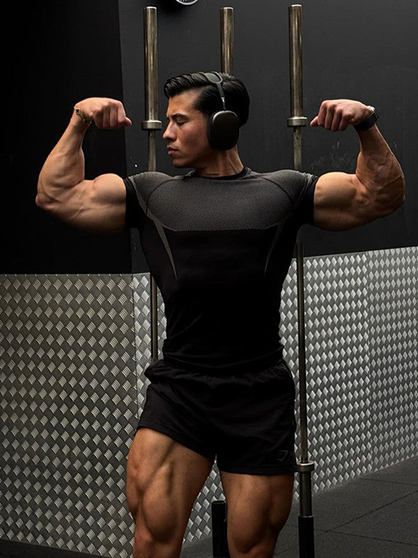 YOUNGLA's new American style running, sports and casual short-sleeved T-shirt for training and fitness, quick-drying, elastic an