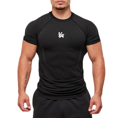 YOUNGLA's new American style running, sports and casual short-sleeved T-shirt for training and fitness, quick-drying, elastic an
