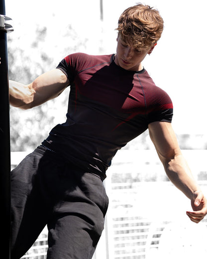 YOUNGLA's new American style running, sports and casual short-sleeved T-shirt for training and fitness, quick-drying, elastic an