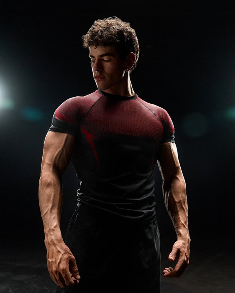 YOUNGLA's new American style running, sports and casual short-sleeved T-shirt for training and fitness, quick-drying, elastic an