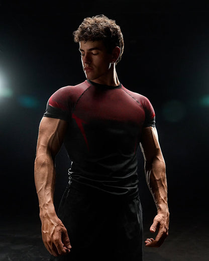 YOUNGLA's new American style running, sports and casual short-sleeved T-shirt for training and fitness, quick-drying, elastic an