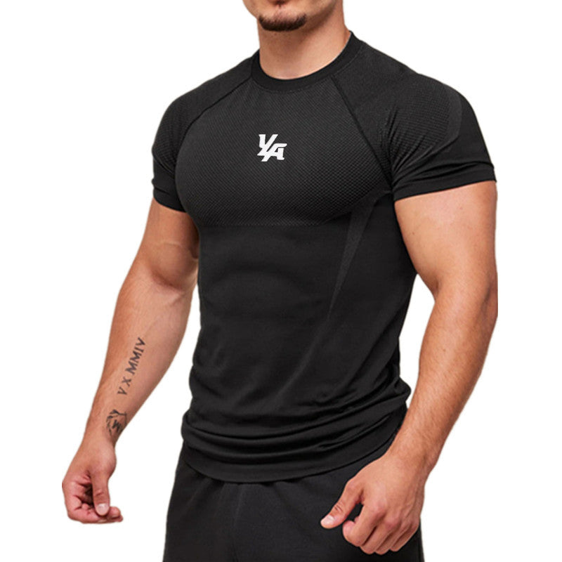 YOUNGLA's new American style running, sports and casual short-sleeved T-shirt for training and fitness, quick-drying, elastic an