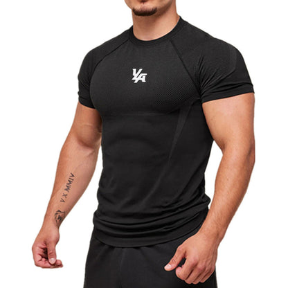 YOUNGLA's new American style running, sports and casual short-sleeved T-shirt for training and fitness, quick-drying, elastic an