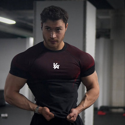 YOUNGLA's new American style running, sports and casual short-sleeved T-shirt for training and fitness, quick-drying, elastic an