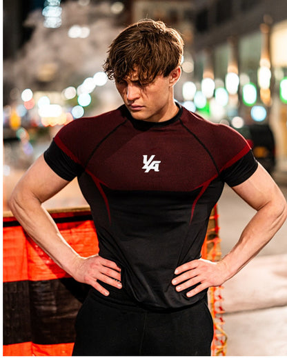 YOUNGLA's new American style running, sports and casual short-sleeved T-shirt for training and fitness, quick-drying, elastic an