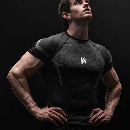 YOUNGLA's new American style running, sports and casual short-sleeved T-shirt for training and fitness, quick-drying, elastic an