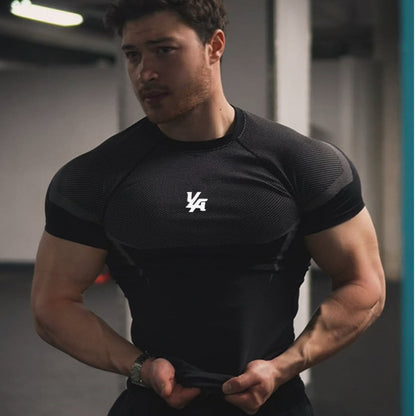 YOUNGLA's new American style running, sports and casual short-sleeved T-shirt for training and fitness, quick-drying, elastic an