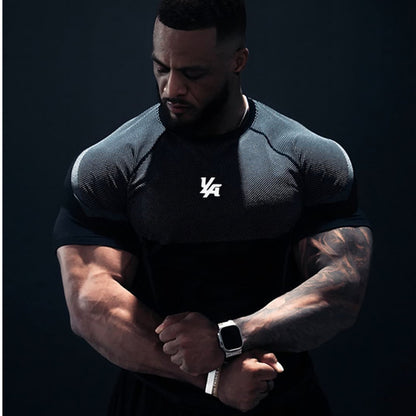 YOUNGLA's new American style running, sports and casual short-sleeved T-shirt for training and fitness, quick-drying, elastic an