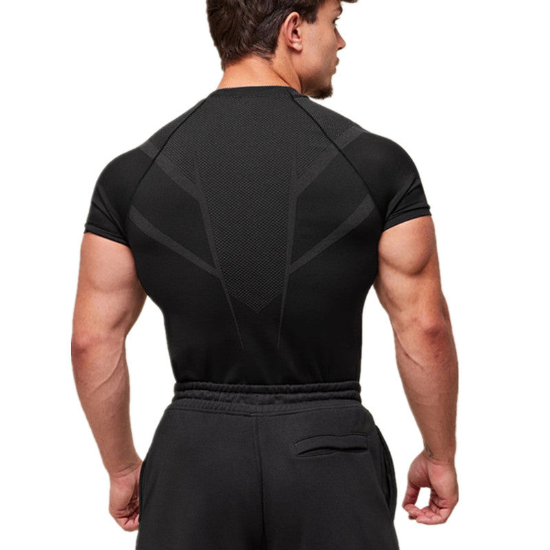 YOUNGLA's new American style running, sports and casual short-sleeved T-shirt for training and fitness, quick-drying, elastic an