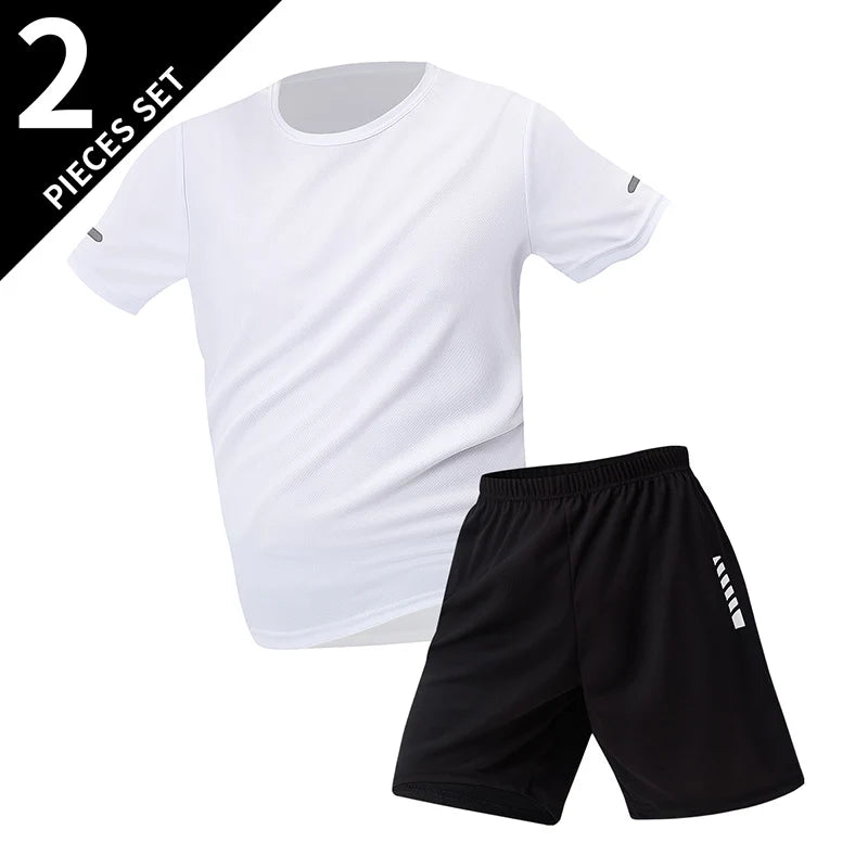 2/4/6 Pcs Plus Size Men's Quick-drying Short-sleeved Shorts Suit Men's Leisure Sports Running Fitness T-shirt Joker Shorts Teen