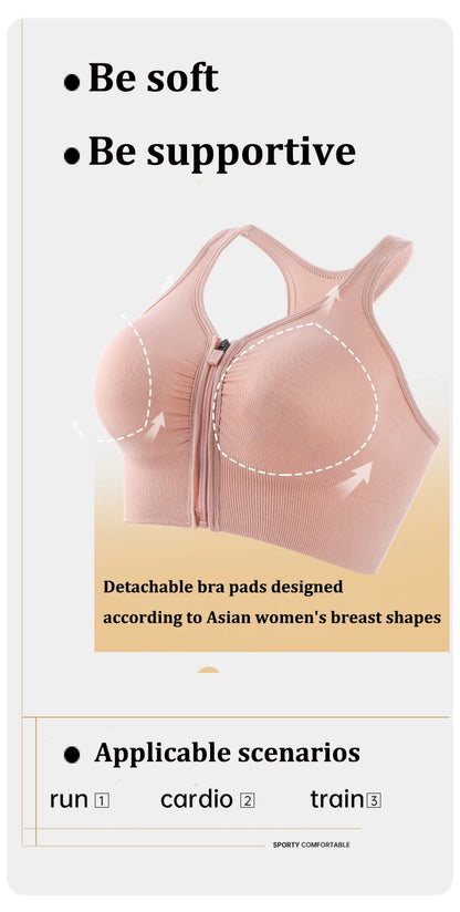 CZGUKE Women's zipper sports bra vest plus size shock resistant bra women's yoga running fitness bra women's underwear