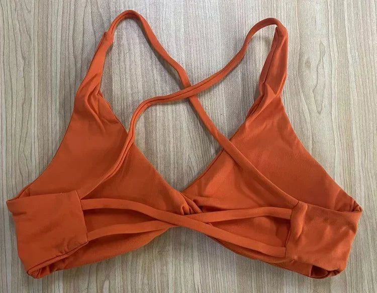 SHINBENE Front Twist Padded Cross Strap Sports Bra Sexy Back Fitness Sleeveless Short Top Yoga Sports Bra